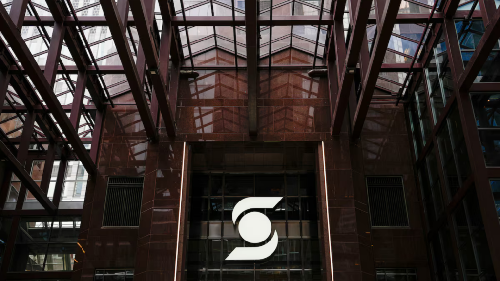 Glass and steel atrium in a modern commercial office space