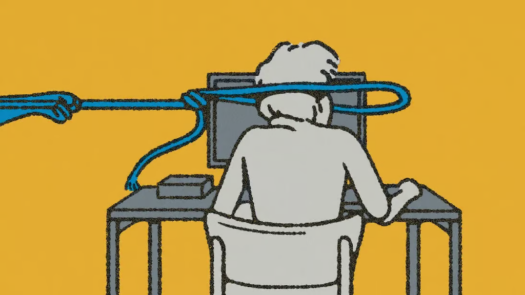 Illustration showing workplace disruption affecting commercial office space productivity