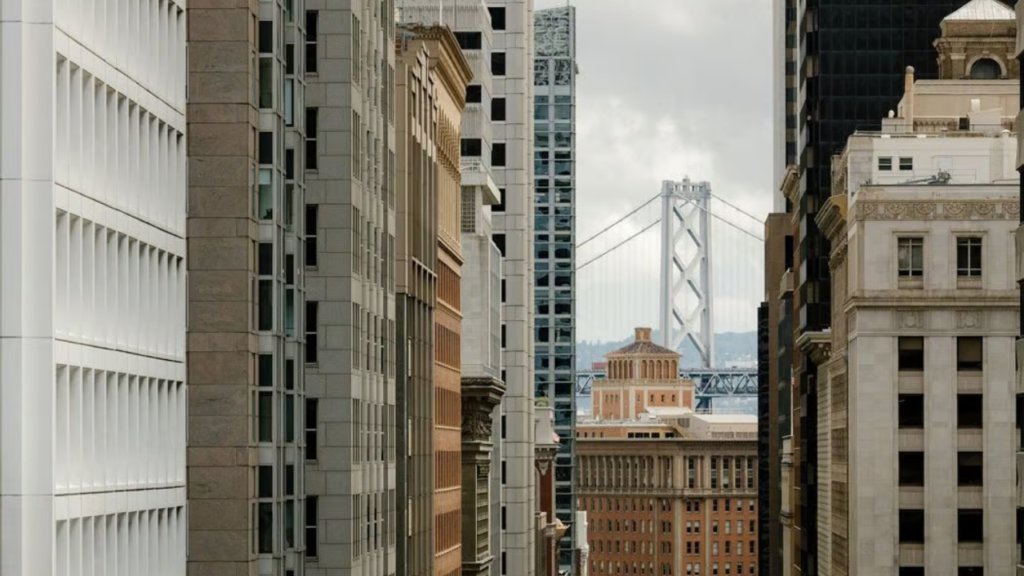 Dense urban commercial office space in a central business district