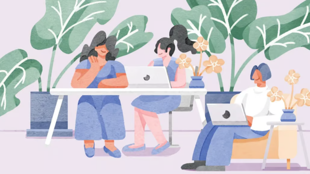 Illustration representing flexible office space and collaborative work