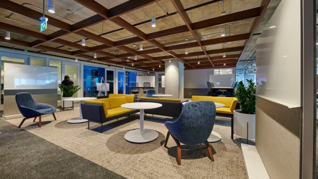 Collaborative interior designed to support workplace strategy in commercial office space